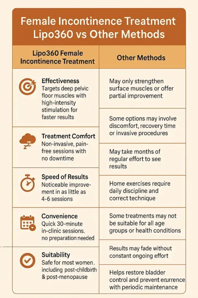 Comprehensive Guide To Female Incontinence Treatment Options 1 Table showing benefits of incontinence treatment Derbyshire